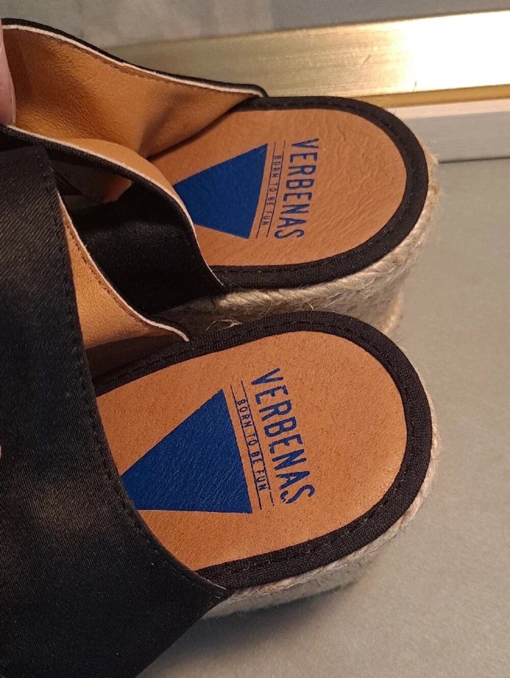 VERBENAS Maika Black Espadrille Slingback Wedge Pleated Jute Spain 41